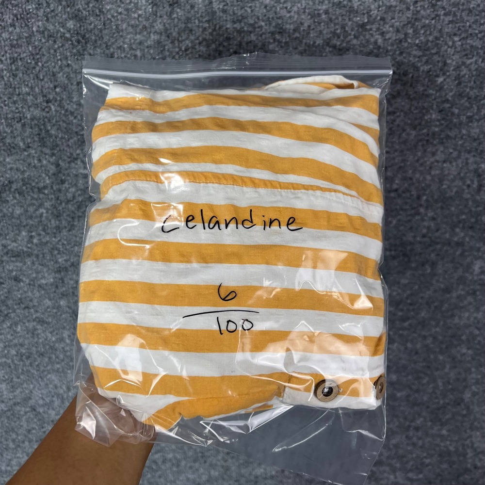 CELANDINE Anthropologie Romper Womens S Yellow Striped Cotton Blend Tie Shoulder - Picture 10 of 10
